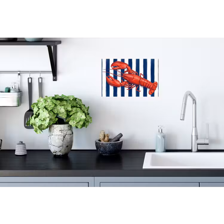 Schaaldier - Kreeft - Marine - Illustratie - Rood Muursticker klein -keuken