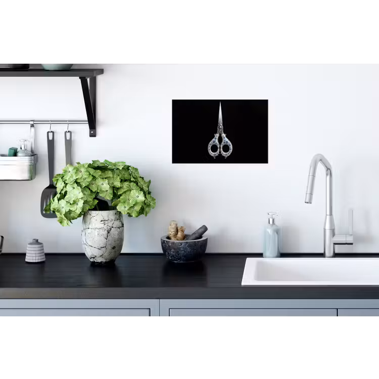 Schaar - Delfts blauw - Zwart Muursticker klein -keuken