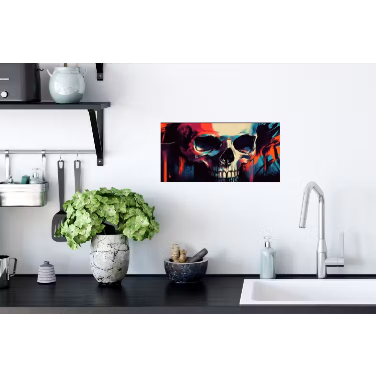 Schedel - Abstract - Rood - Blauw - Graffiti Muursticker klein -keuken