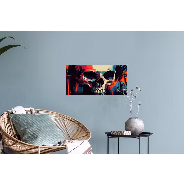 Schedel - Abstract - Rood - Blauw - Graffiti Muursticker klein -plant