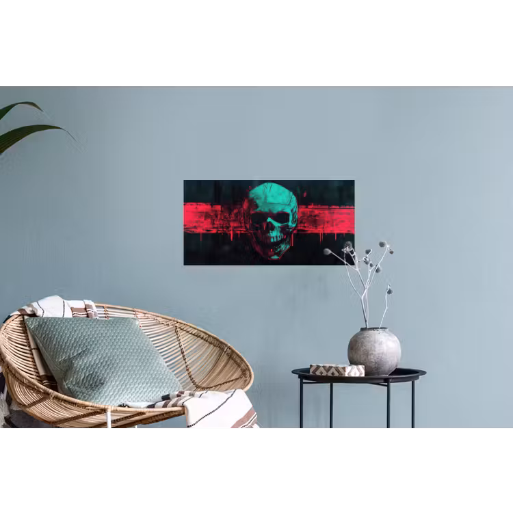 Schedel - Cyberpunk - Neon Rood Muursticker klein -plant