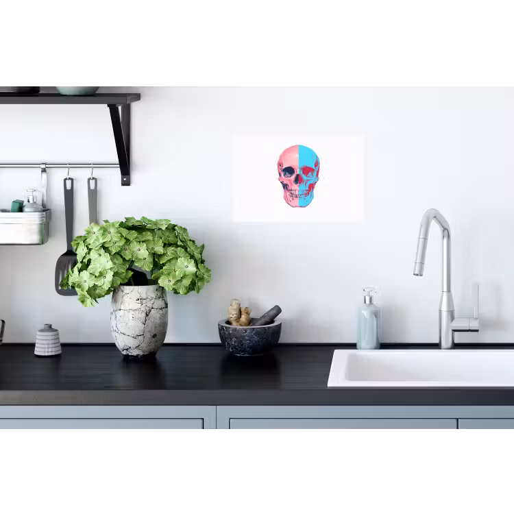 Schedel - Grafisch - Roze - Verdeeld Muursticker klein -keuken