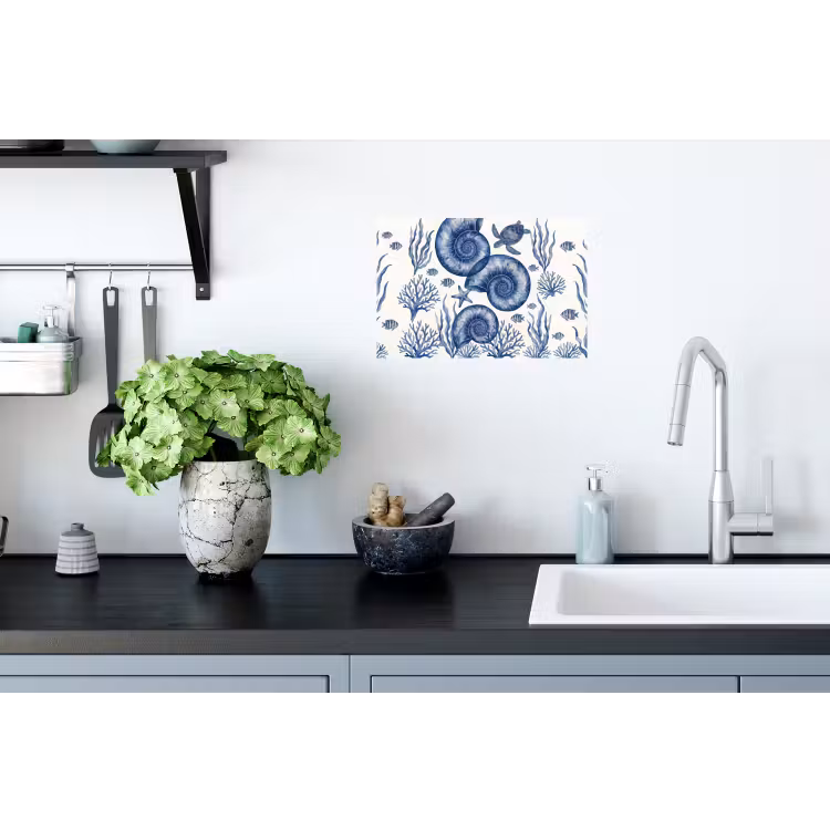 Schelp - Spiraal - Zeeleven - Aquarel - Blauw Muursticker klein -keuken