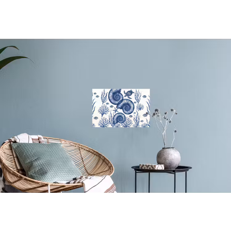 Schelp - Spiraal - Zeeleven - Aquarel - Blauw Muursticker klein -plant