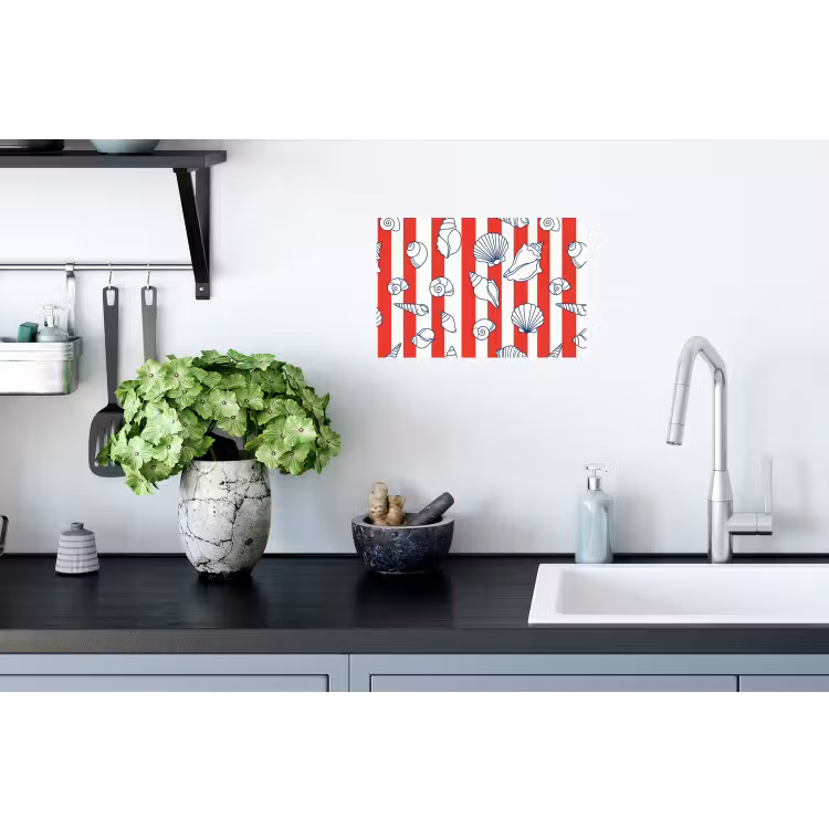 Schelp - Zeedieren - Zomer - Illustratie - Rood - Blauw Muursticker klein -keuken