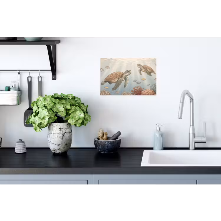 Schildpad - Onderwater - Natuur - Illustratie Muursticker klein -keuken