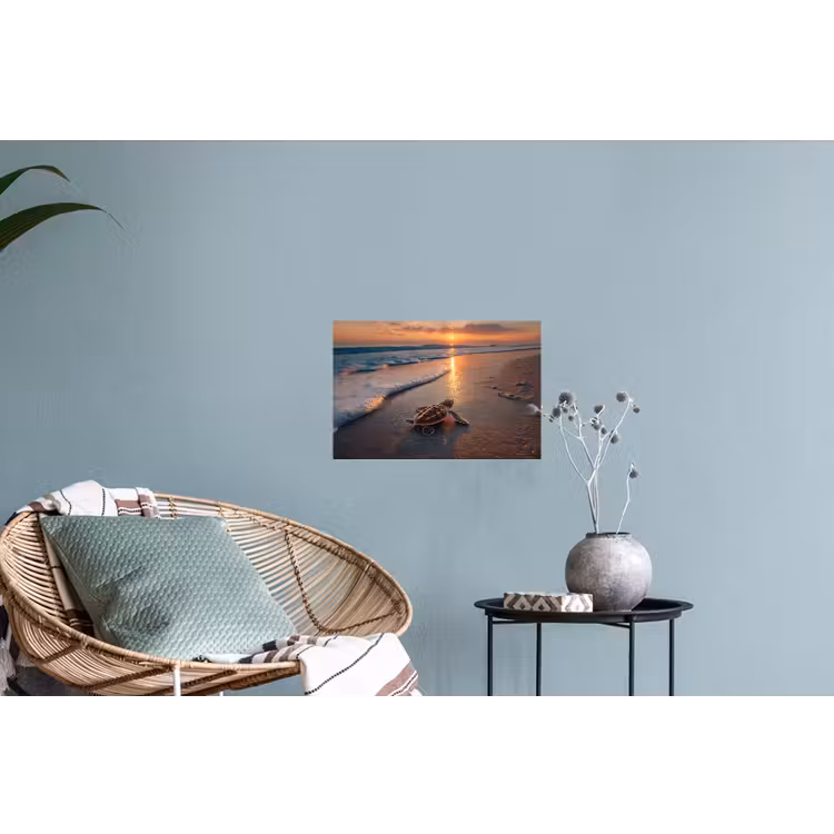 Schildpad - strand - Zonsondergang Muursticker klein -plant