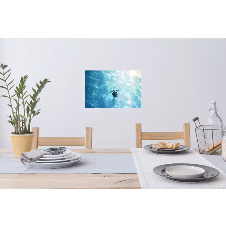 Schildpad - Zee - Blauw - Schittering Muursticker klein -eettafel
