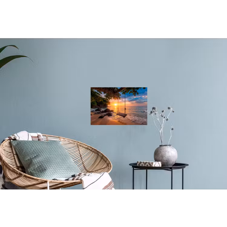 Schommel - Strand - Zonsondergang - Natuur - Oranje Muursticker klein -plant
