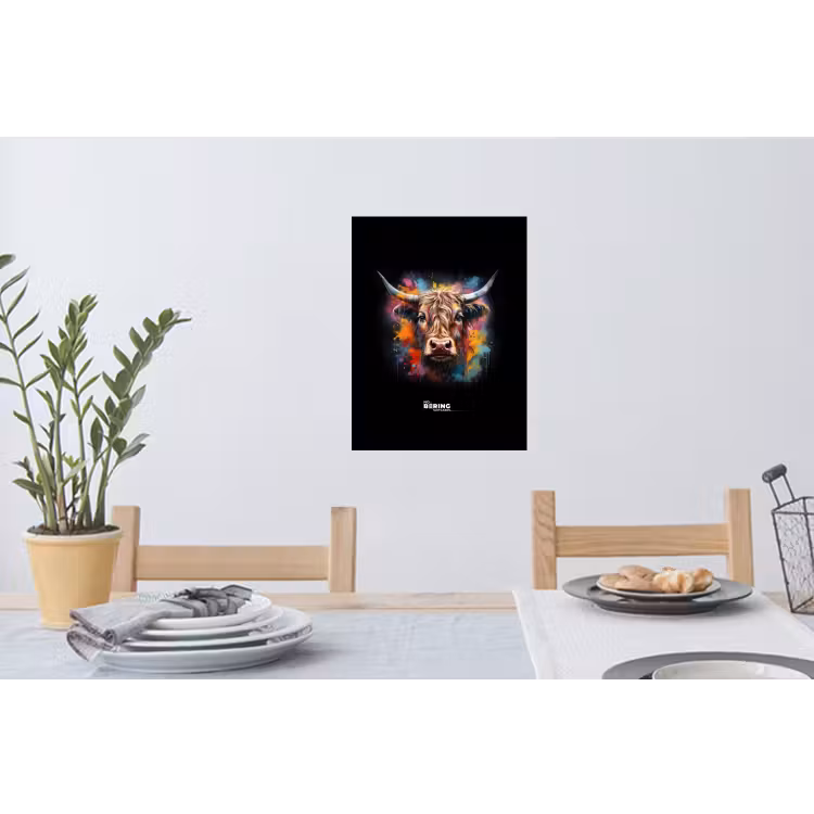 Schotse hooglander als graffiti art Muursticker klein -eettafel