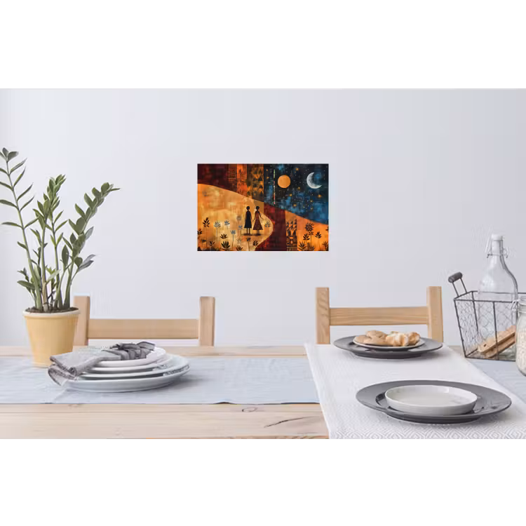 Silhouetten - Abstract - Zon - Maan Muursticker klein -eettafel