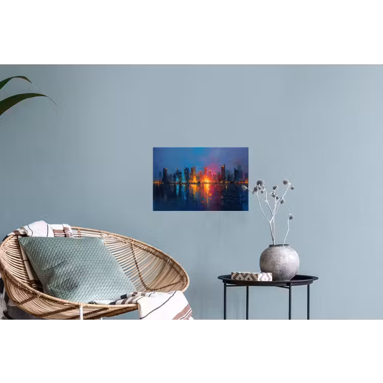 Skyline - Penseelstreken - Donkerblauw - Lichtgevend Muursticker klein -plant