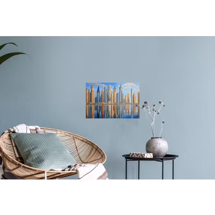 Skyline - Wolkenkrabbers - Water - Blauw Muursticker klein -plant