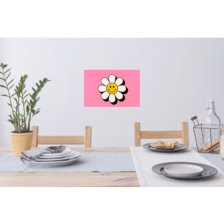 Smiley - Bloem - Roze Muursticker klein -eettafel