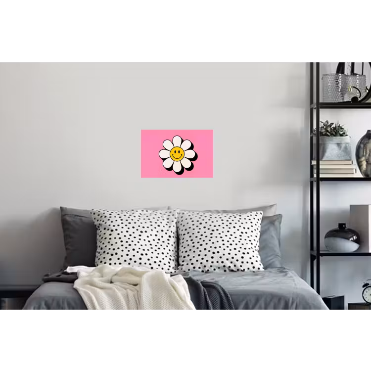 Smiley - Bloem - Roze Muursticker klein -slaapkamer