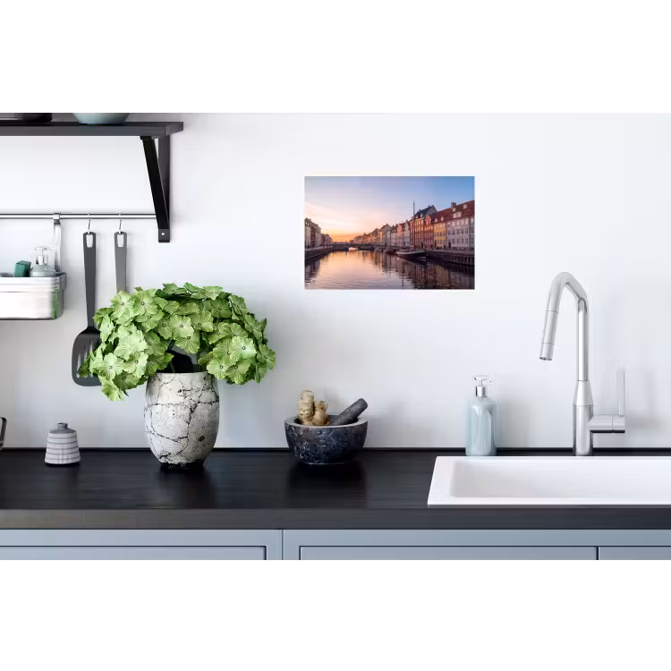 Stad - Gracht - Zonsondergang - Klassiek - Kleurrijk Muursticker klein -keuken