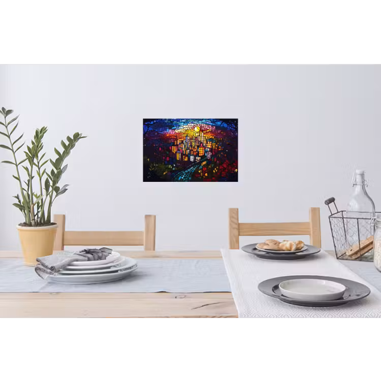 Stad - Maan - Mozaïek - Kleurrijk Muursticker klein -eettafel
