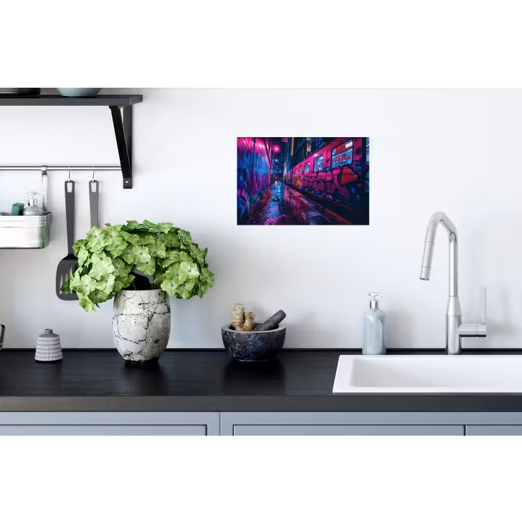 Stad - Neon - Nacht - Roze - Graffiti Muursticker klein -keuken