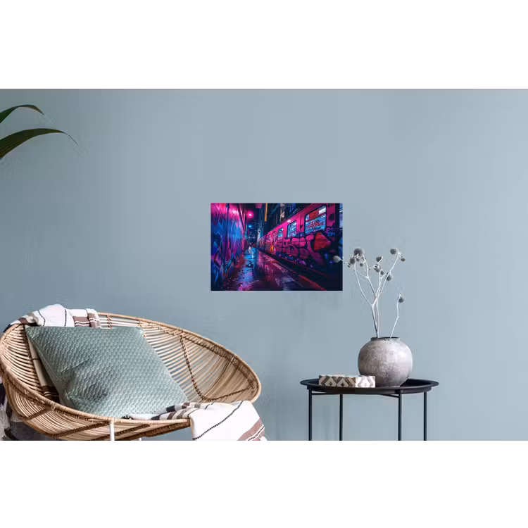 Stad - Neon - Nacht - Roze - Graffiti Muursticker klein -plant