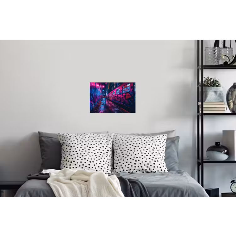 Stad - Neon - Nacht - Roze - Graffiti Muursticker klein -slaapkamer