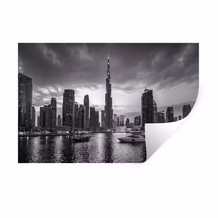 Stad - Skyline - Architectuur - Avond - Zwart-wit Muursticker klein -3d