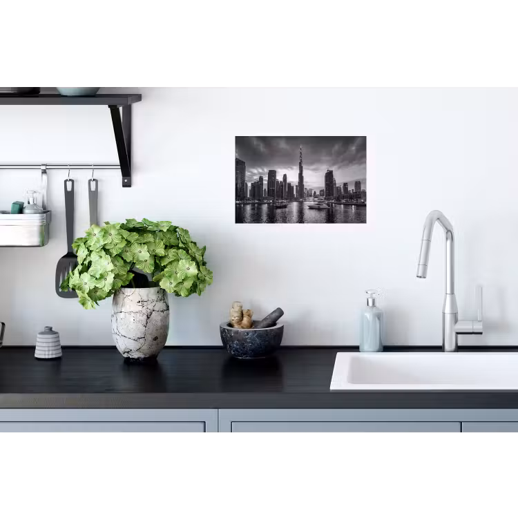 Stad - Skyline - Architectuur - Avond - Zwart-wit Muursticker klein -keuken