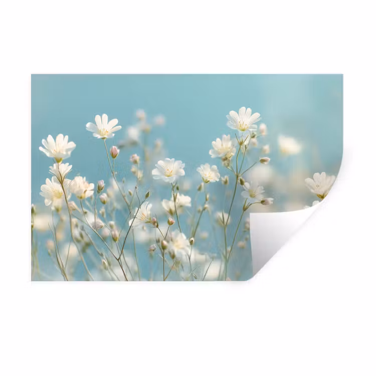 Stengels - Bloemen - Lucht - Wit Muursticker klein -3d