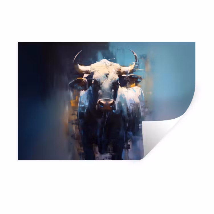 Stier - Zwart - Abstract - Horens Muursticker klein -3d