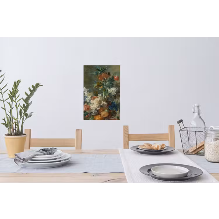 Stilleven met bloemen - Schilderij van Jan van Huysum Muursticker klein -eettafel