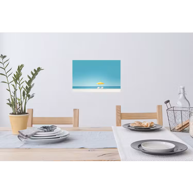 Strand - Blauwe lucht - Geel - Parasol Muursticker klein -eettafel