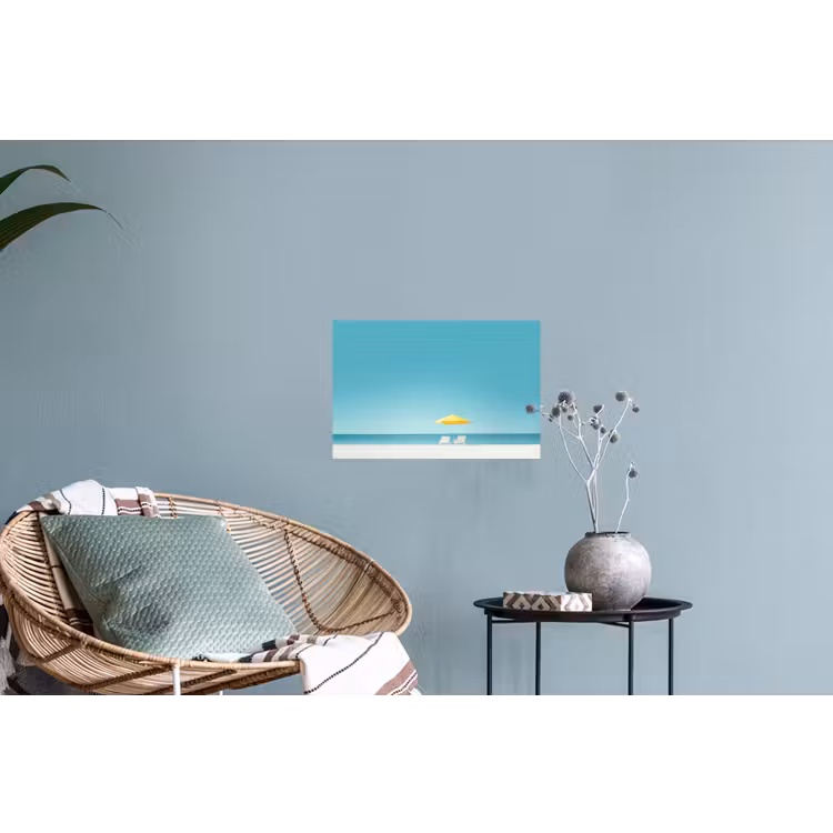 Strand - Blauwe lucht - Geel - Parasol Muursticker klein -plant