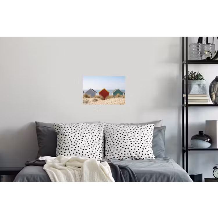 Strand - Huisjes - Kleurrijk - Duinen Muursticker klein -slaapkamer
