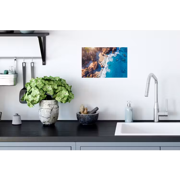 Strand - Zee - Rotsen - Natuur - Blauw Muursticker klein -keuken
