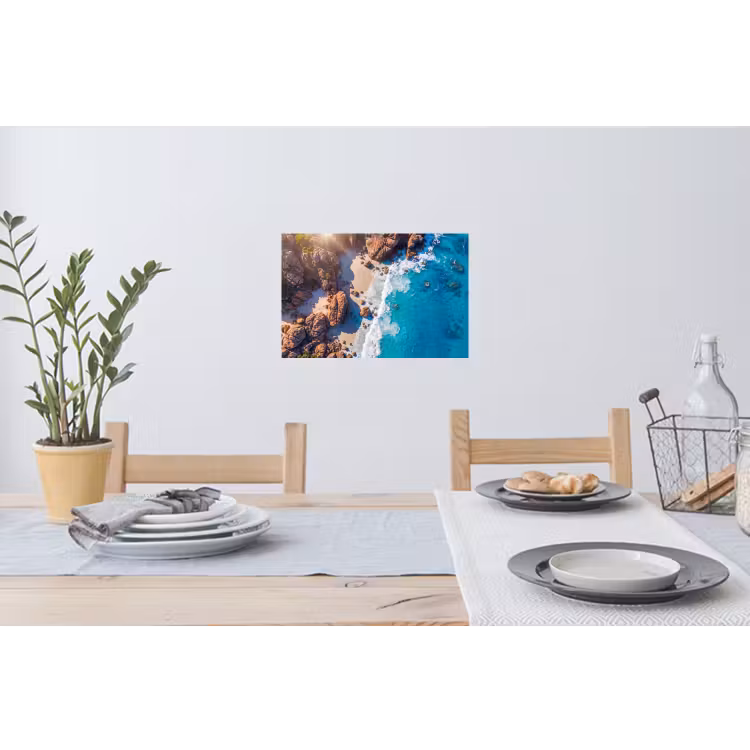 Strand - Zee - Rotsen - Natuur - Blauw Muursticker klein -eettafel