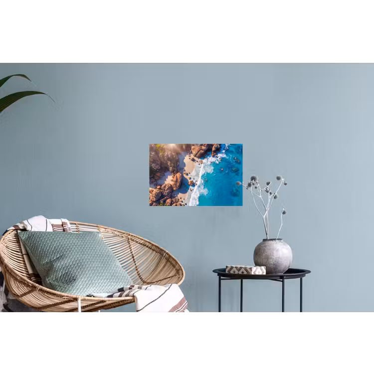 Strand - Zee - Rotsen - Natuur - Blauw Muursticker klein -plant