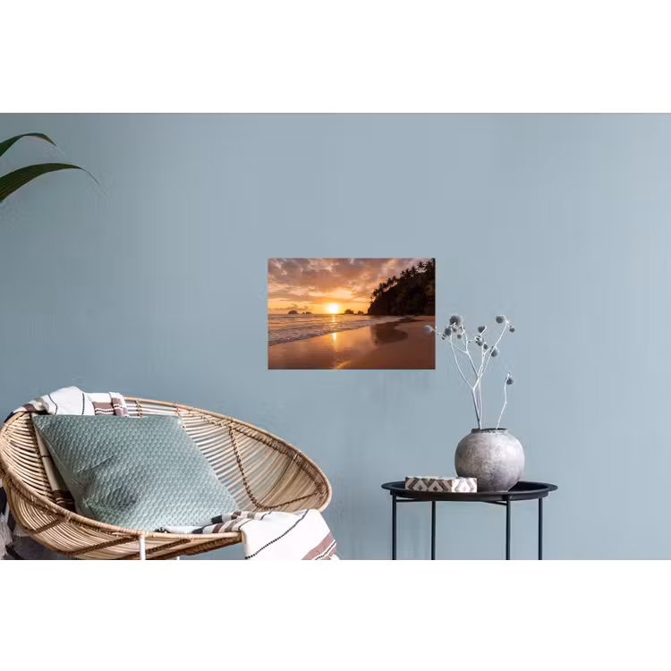 Strand - Zonsondergang - Natuur - Tropisch - Oranje Muursticker klein -plant