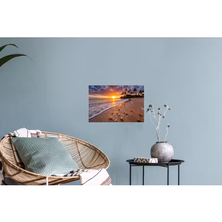 Strand - Zonsondergang - Palmbomen - Natuur - Oranje Muursticker klein -plant
