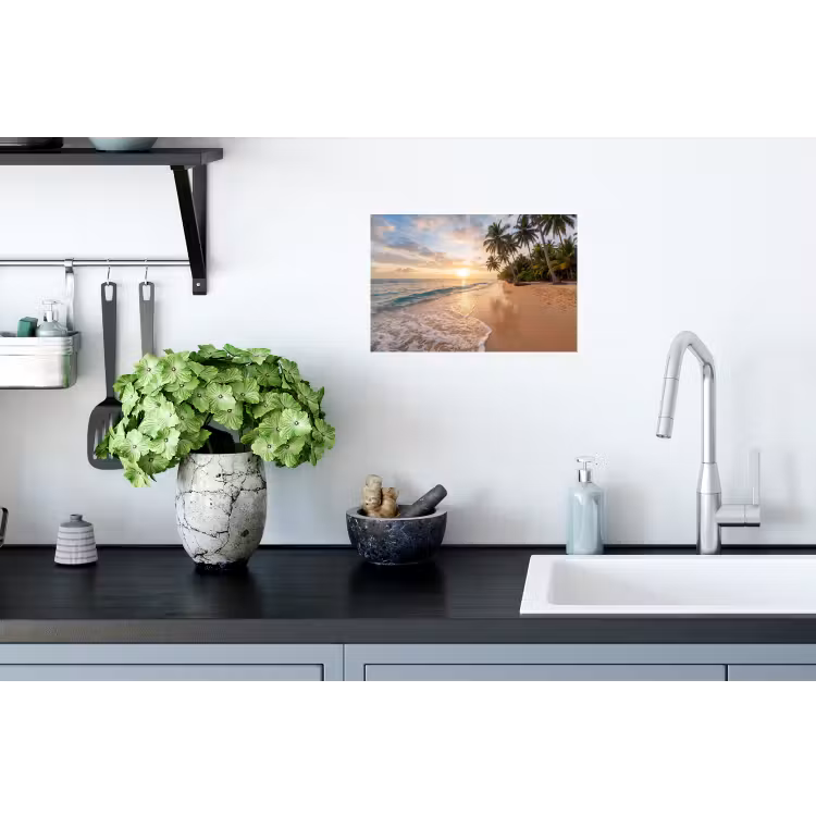 Strand - Zonsondergang - Tropisch - Natuur - Goud Muursticker klein -keuken