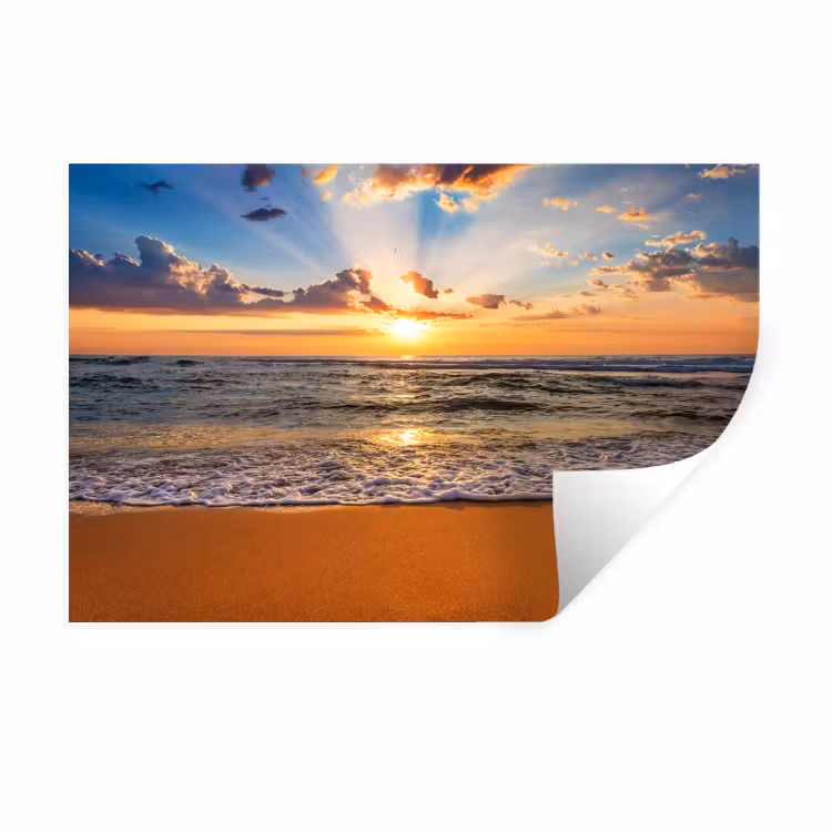 Strand - Zonsondergang - Zee - Wolken - Horizon Muursticker klein -3d