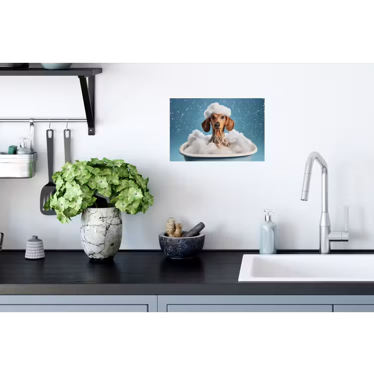 Teckel - Bad - Schuim - Waterdruppels Muursticker klein -keuken