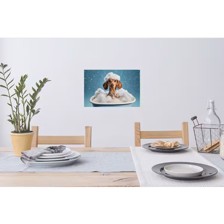 Teckel - Bad - Schuim - Waterdruppels Muursticker klein -eettafel