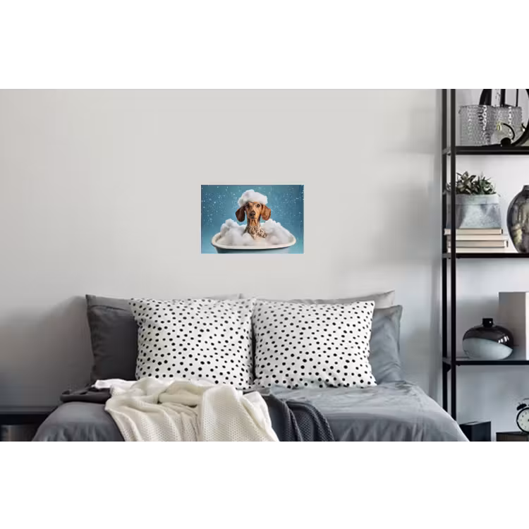 Teckel - Bad - Schuim - Waterdruppels Muursticker klein -slaapkamer
