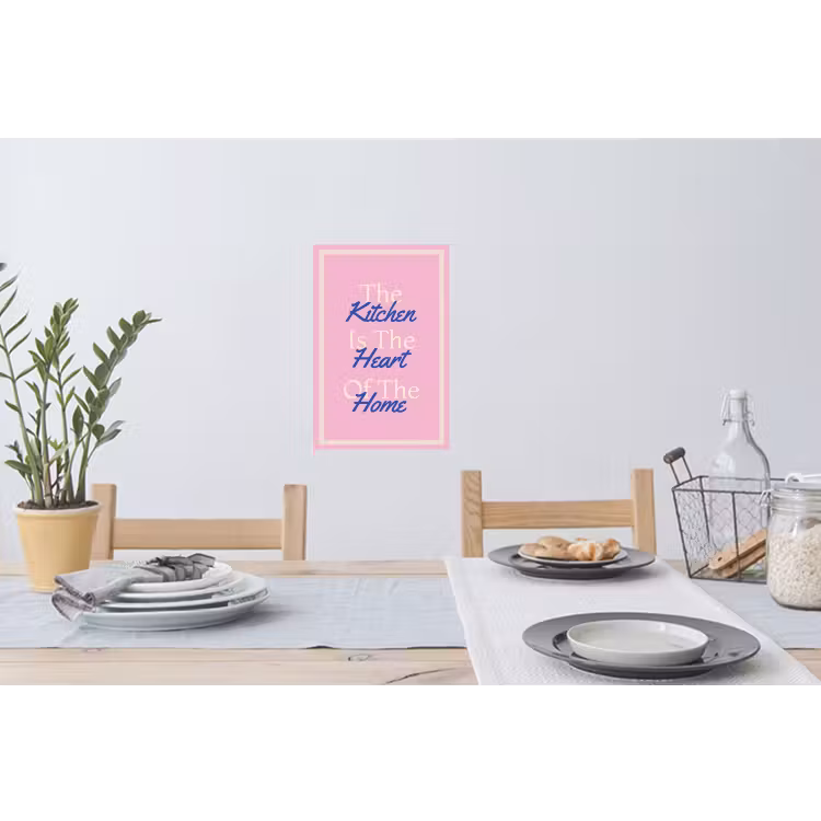 Tekst - Blauw - Keuken - Kader Muursticker klein -eettafel