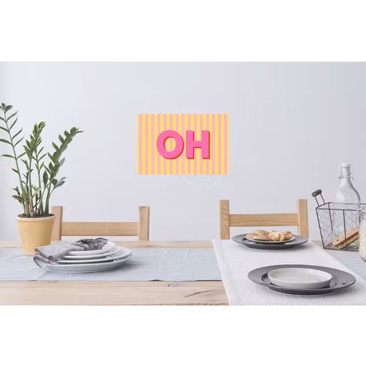 Tekst - Strepen - Roze Muursticker klein -eettafel