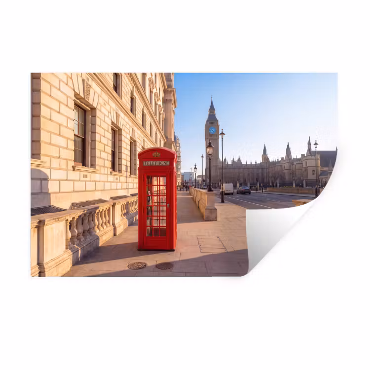 Telefooncel - Rood - Londen - Stad - Architectuur Muursticker klein -3d