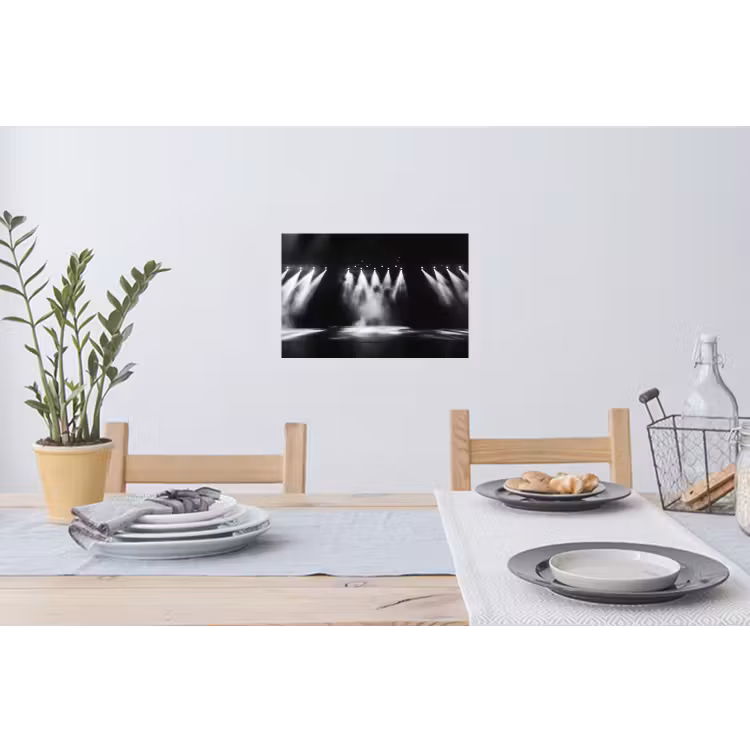 Theaterzaal - Mist - Spotlights - Zwart Muursticker klein -eettafel