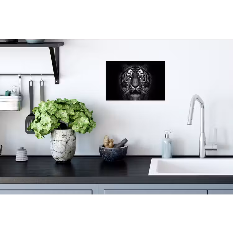 Tijger - Dieren - Zwart - Wit - Portret - Wild Muursticker klein -keuken
