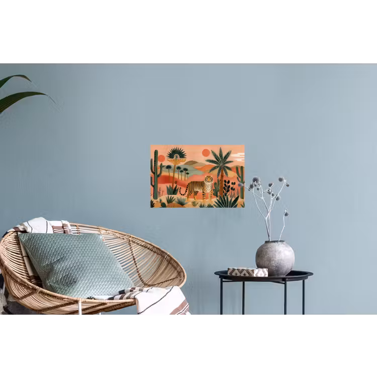 Tijger - Palmen - Cactus - Oranje Muursticker klein -plant