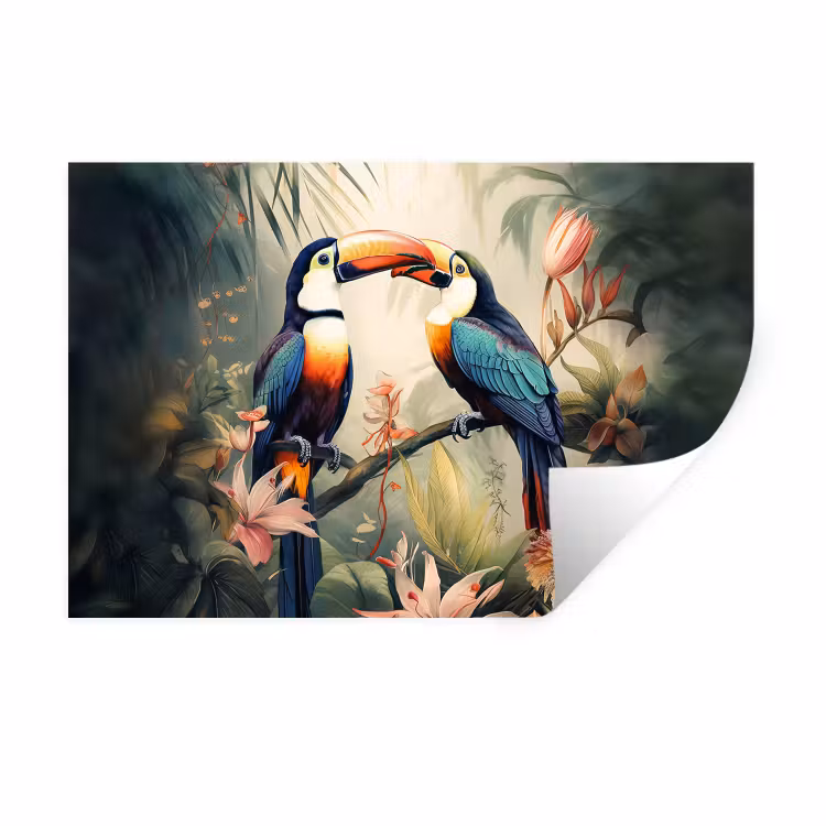 Toekan - Vogels - Bloemen - Natuur - Jungle Muursticker klein -3d