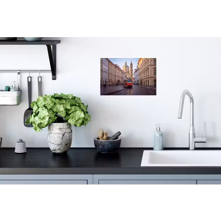 Tram - Straat - Stadsgezicht - Klassiek - Rood Muursticker klein -keuken
